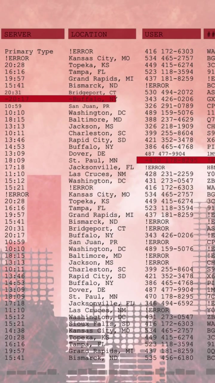 Animation of data processing over cityscape background