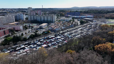 skyward view: bustling markets breathe life into la mosson's montpellier streets