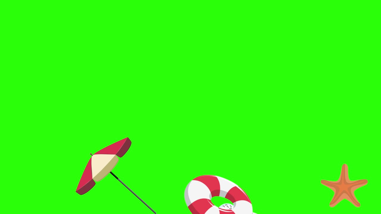 objetos de viaje de playa animación elementos de fuente gráfica clave de croma, dibujos animados