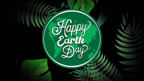 Animation-of-happy-earth-day-over-globe-on-black-background