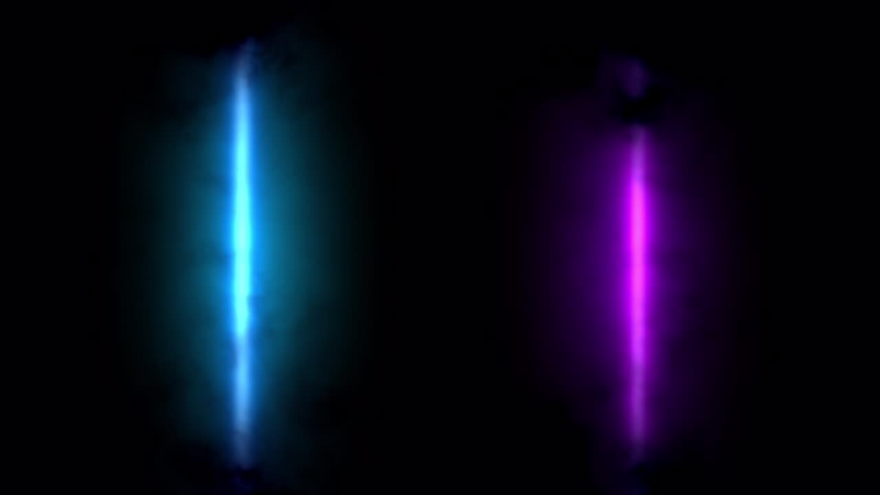 líneas de neón fluorescentes abstractas en humo sobre el fondo negro, video en bucle.