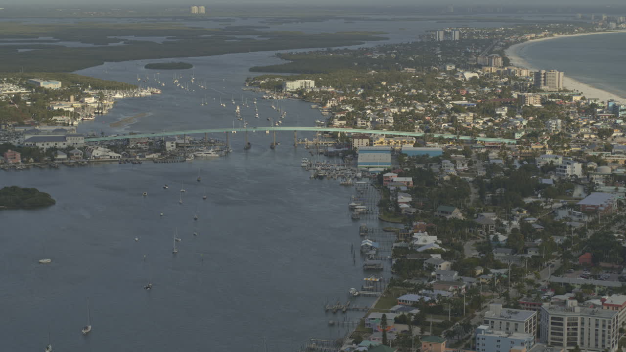 Fort Myers Beach Florida Aerial v11 panning view from the river out the beach - DJI Inspire 2, X7, 6k - March 2020