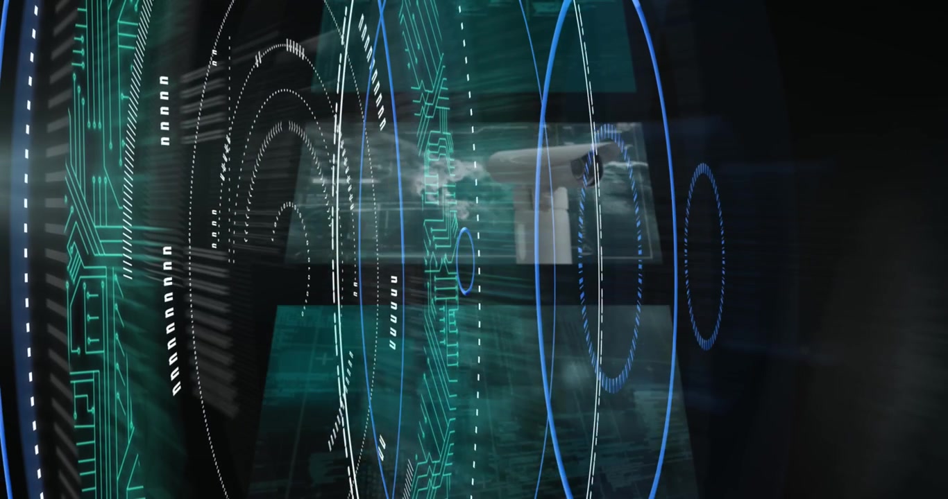 Animation of data processing and scope scanning with mathematical equations on black background