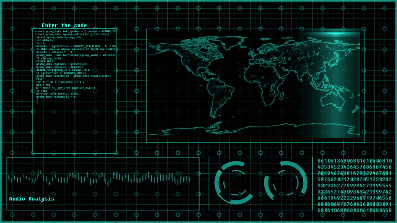 Digital Interface with World Map and Code