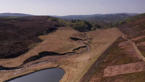 Aerial-Drone-flyover-lake-in-Peak-District-United-Kingdom