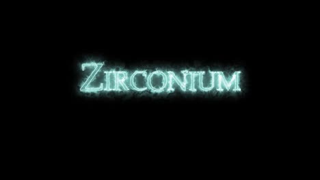 zirconio, elemento químico, escrito con fuego. bucle