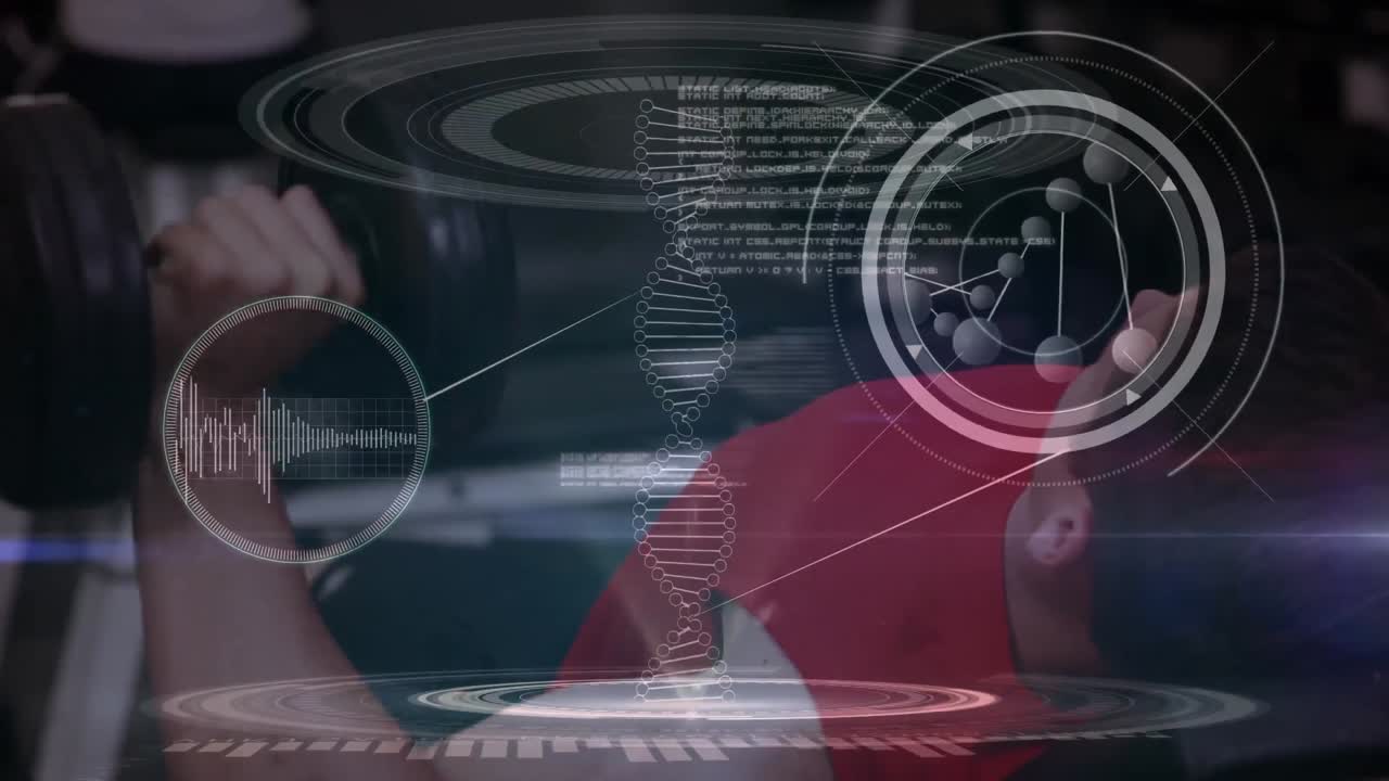 dna 가닥 스피닝과 데이터 처리의 애니메이션 강한 남자 운동