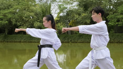 couple practising martial arts together