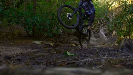 man riding bicycle in forest 4k