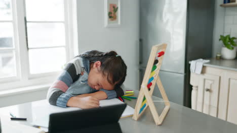 Heimschule,-Müdigkeit-Und-Kind-Mit-Tablet