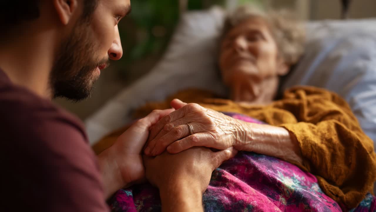 A Gentle Touch: Capturing the Tender Moment Between a Compassionate Caregiver and an Elderly Woman in a Comforting Setting, Highlighting the Depth of Connection and Emotion in a Caring Relationship