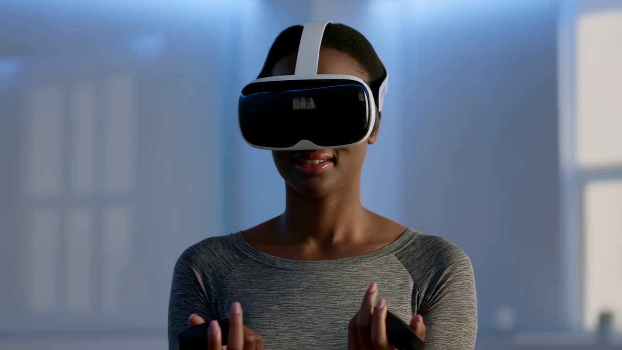 Woman experiencing virtual reality with a VR headset