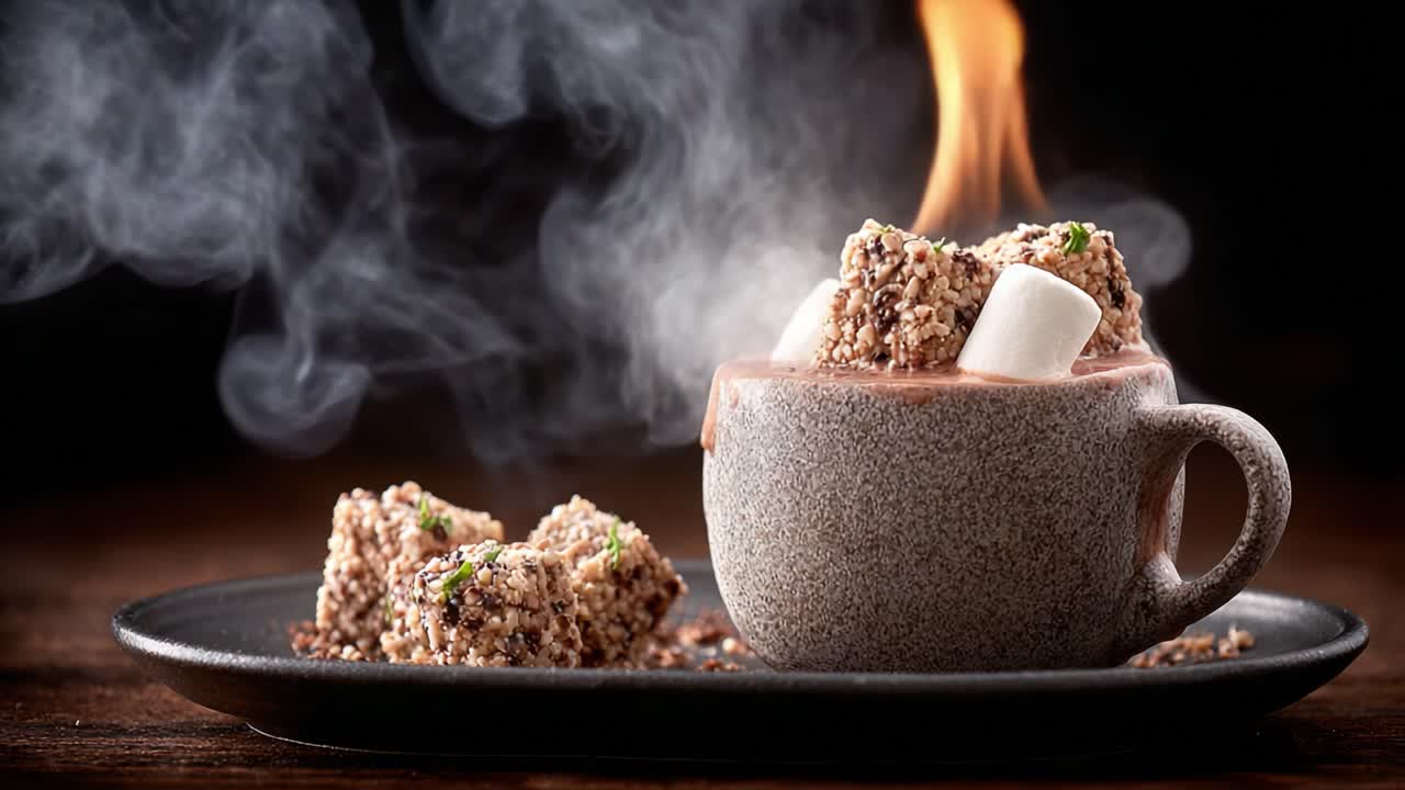 A Deliciously Warming Mug of Hot Chocolate Surrounded by Steaming Marshmallows and Tantalizing Treats, Perfect for a Cozy Evening or Gathering