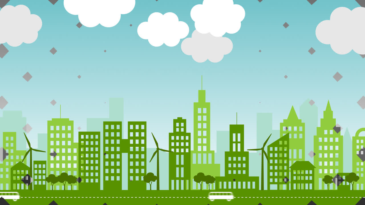 Premium stock video The gray, polluted cityscape with tall