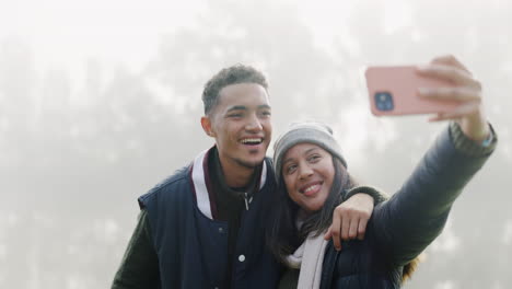 Couple,-camping-and-selfie-with-smile