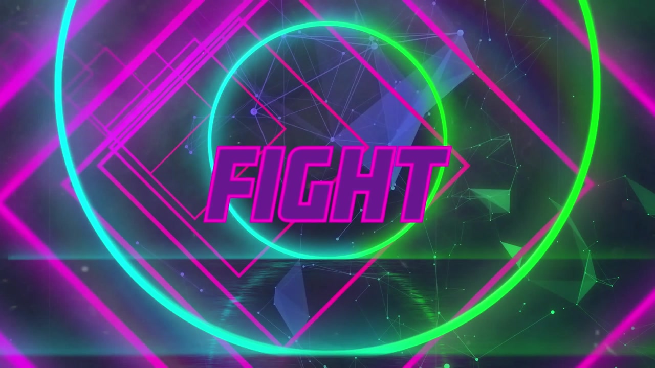 Animazione del testo 'fight' su forme
