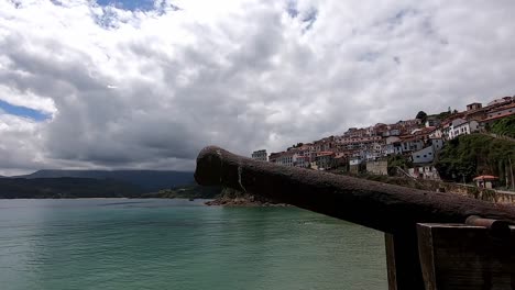 Old-decommissioned-defense-cannon-near-lake-in-Asturias-region-of-Spain