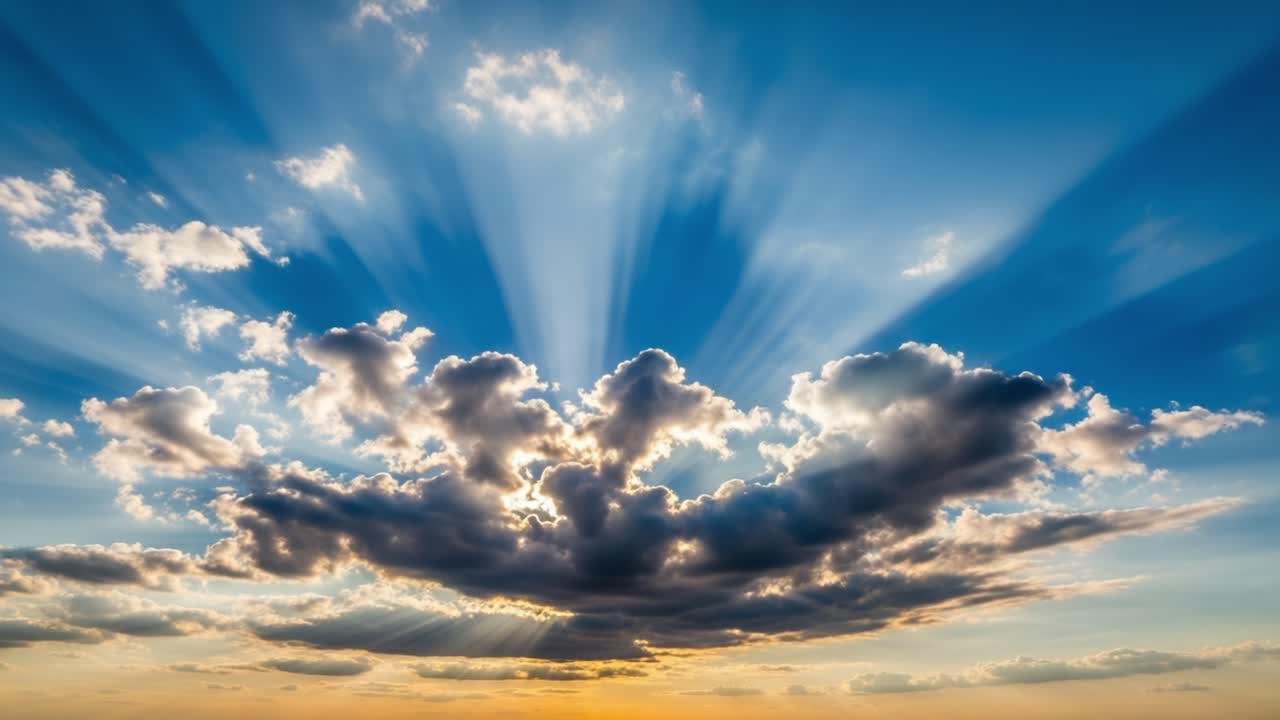 Stunning Clouds and Radiant Sunbeams Captured in Two Frames, Showcasing the Dynamic Beauty of Sky Landscapes During a Golden Hour Transition
