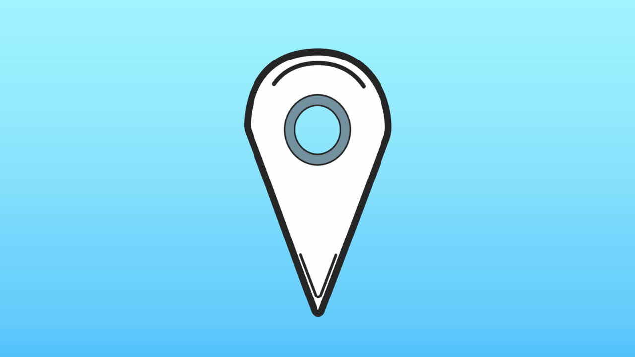 animación del icono del pin de ubicación contra el espacio de copia en fondo azul