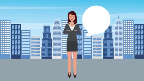 business woman folded arms talking in the city background
