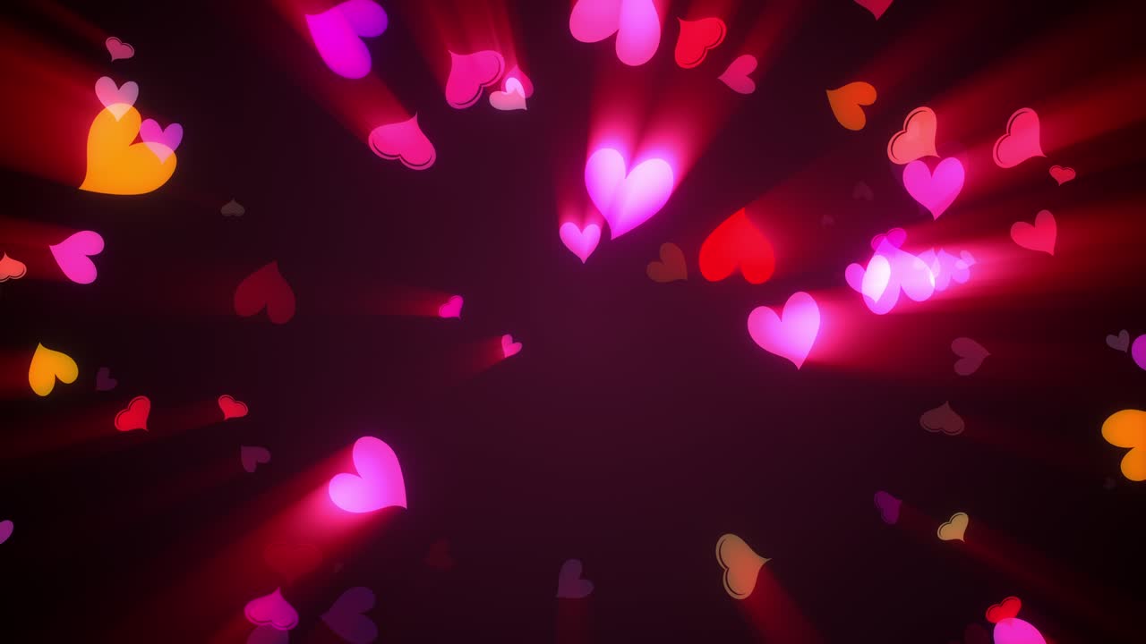 bucle abstracto que fluye hacia abajo colorido brillo corazón aislado en fondo oscuro. animación para el día de san valentín, fiesta de cumpleaños, boda o cualquier fiesta. fondo para animación romántica.