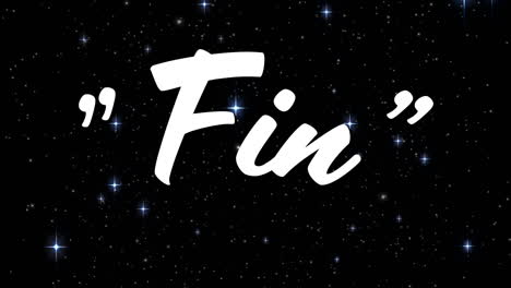 animación del texto de la aleta sobre estrellas brillantes que se mueven sobre un fondo negro