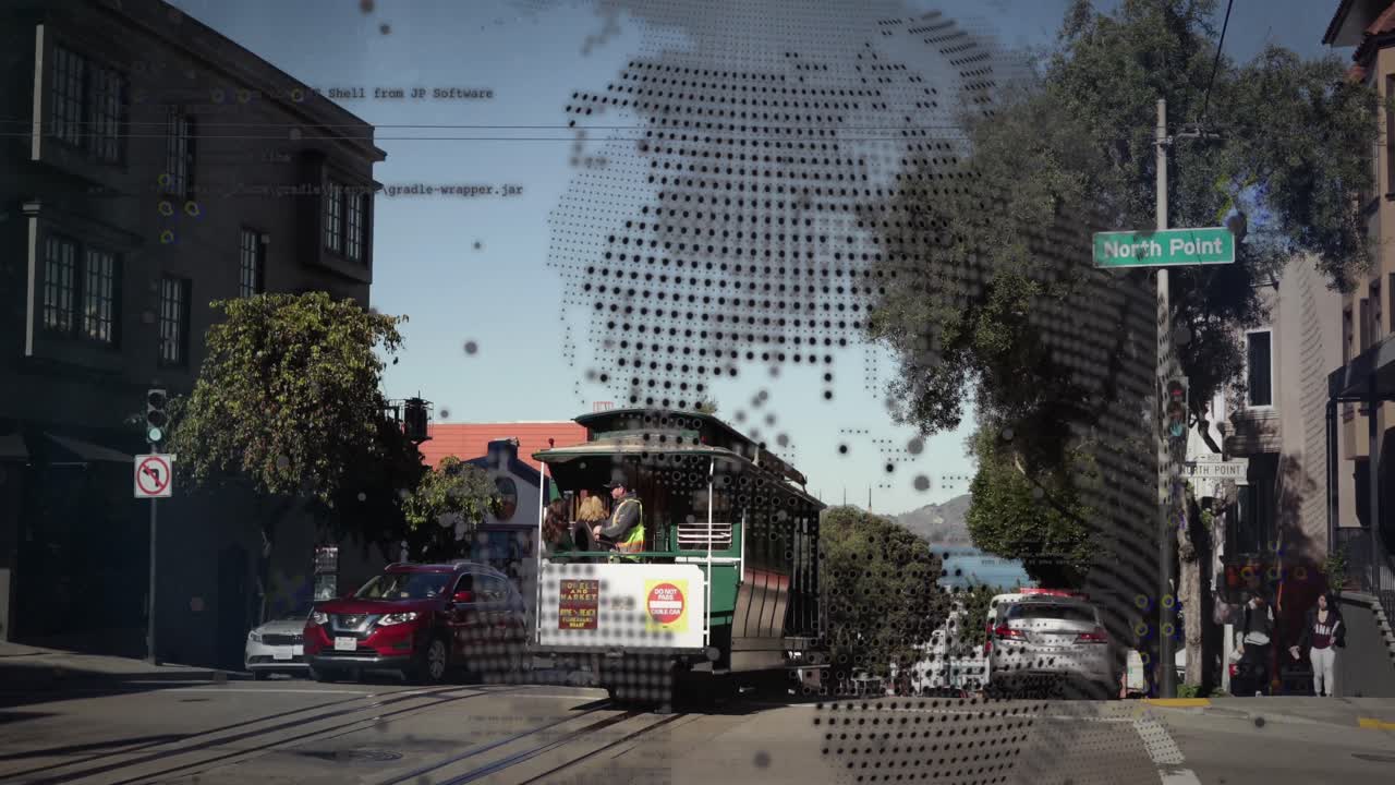 도시 위에서 회전하는 지구의 애니메이션