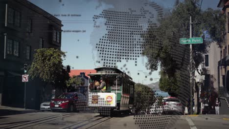 animation of globe spinning over city