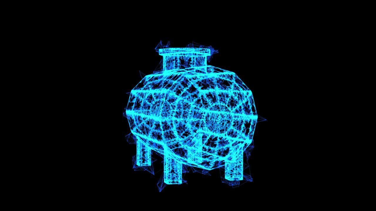 Oil tank for storage of flammable materials and petroleum. Wireframe low poly mesh technology