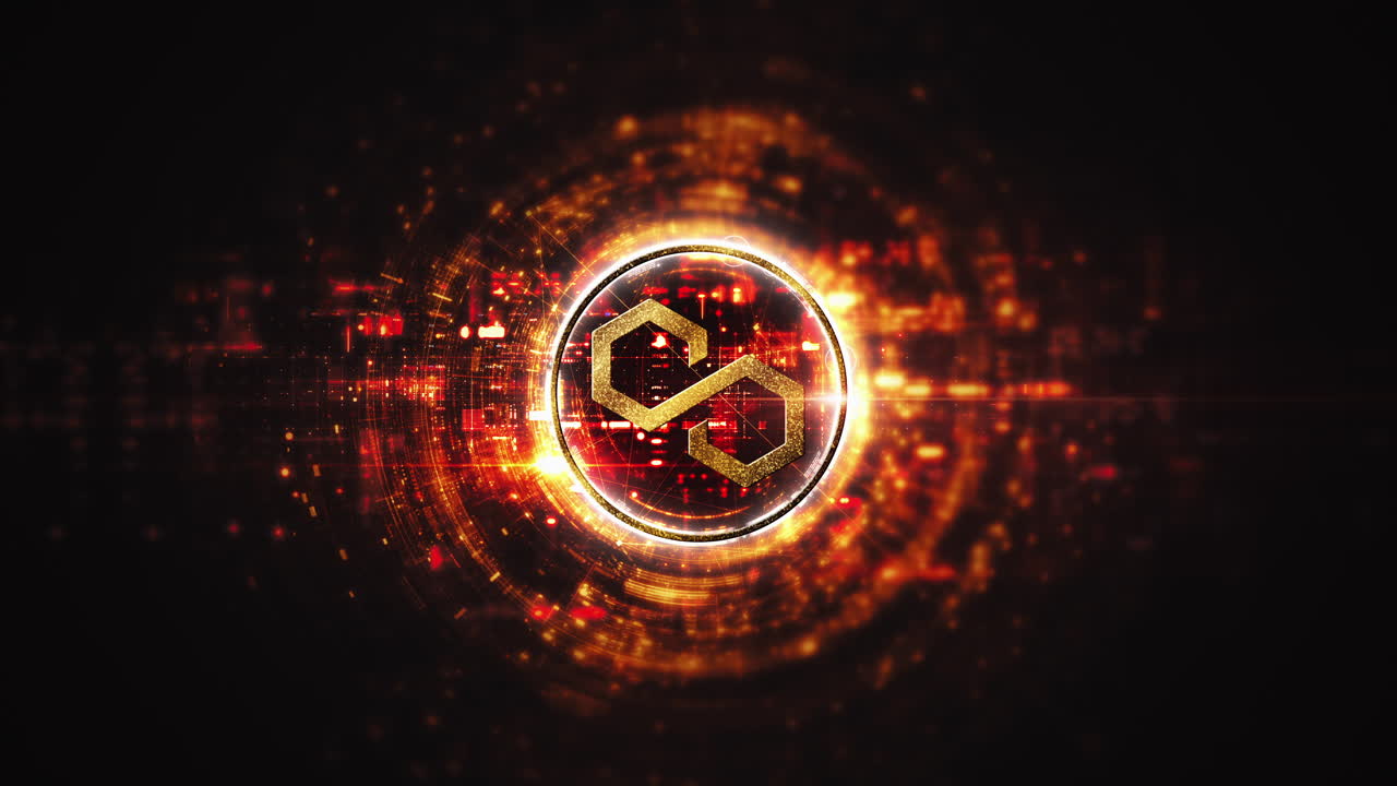 Futuristic digital background highlighting advanced cryptocurrency and encryption technology, featuring blockchain networks and secure cryptographic systems : Polygon, Matic
