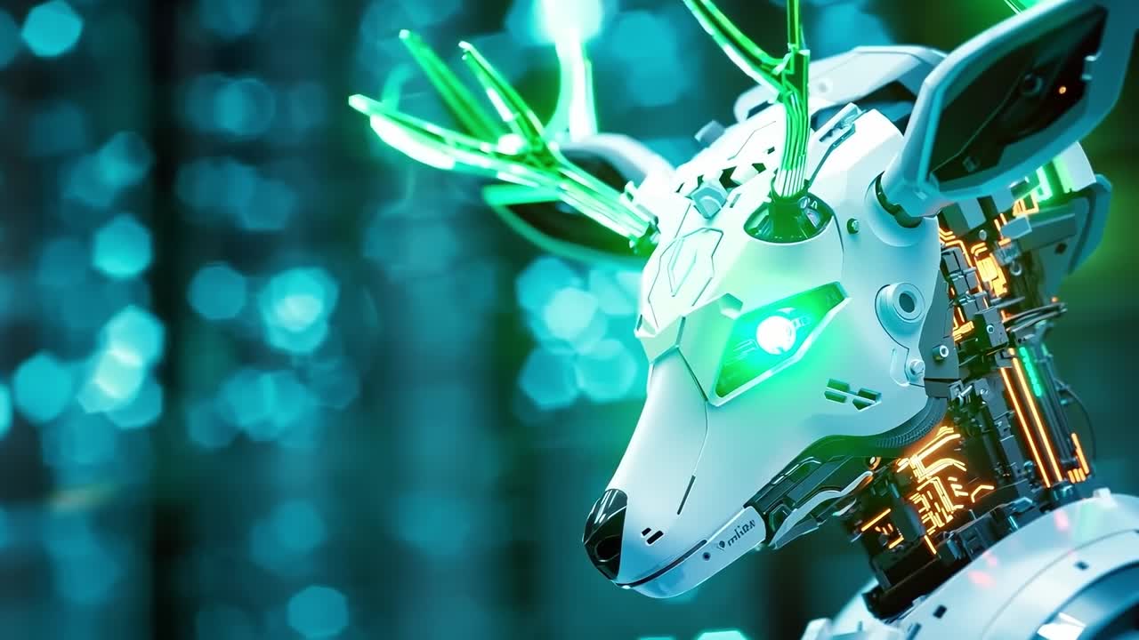 머리에 녹색 불빛이 있는 로