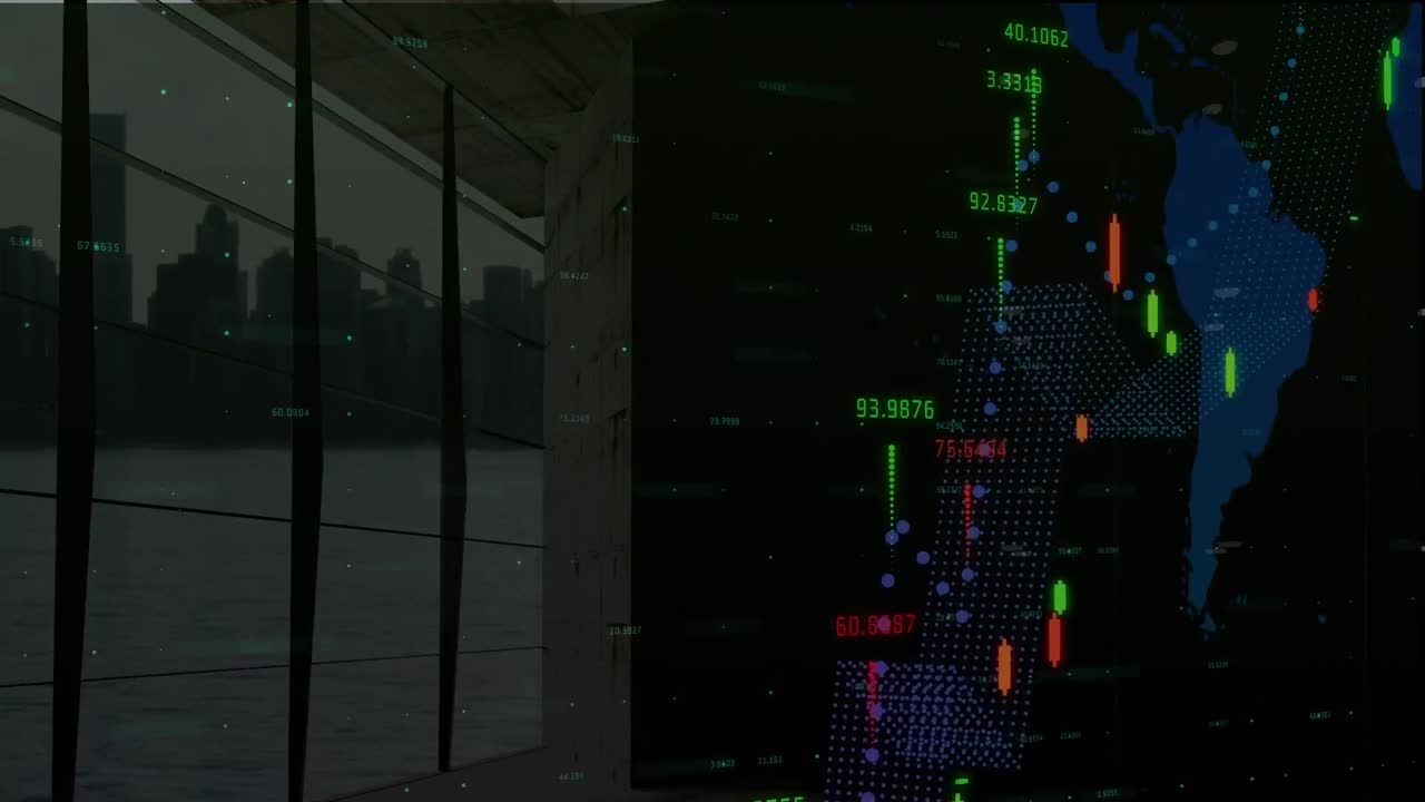 Animazione dell'elaborazione dati su un paesaggio urbano