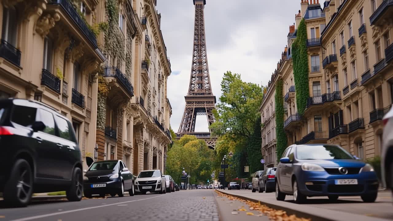 Percorrendo una strada parigina verso l'iconica Torre Eiffel