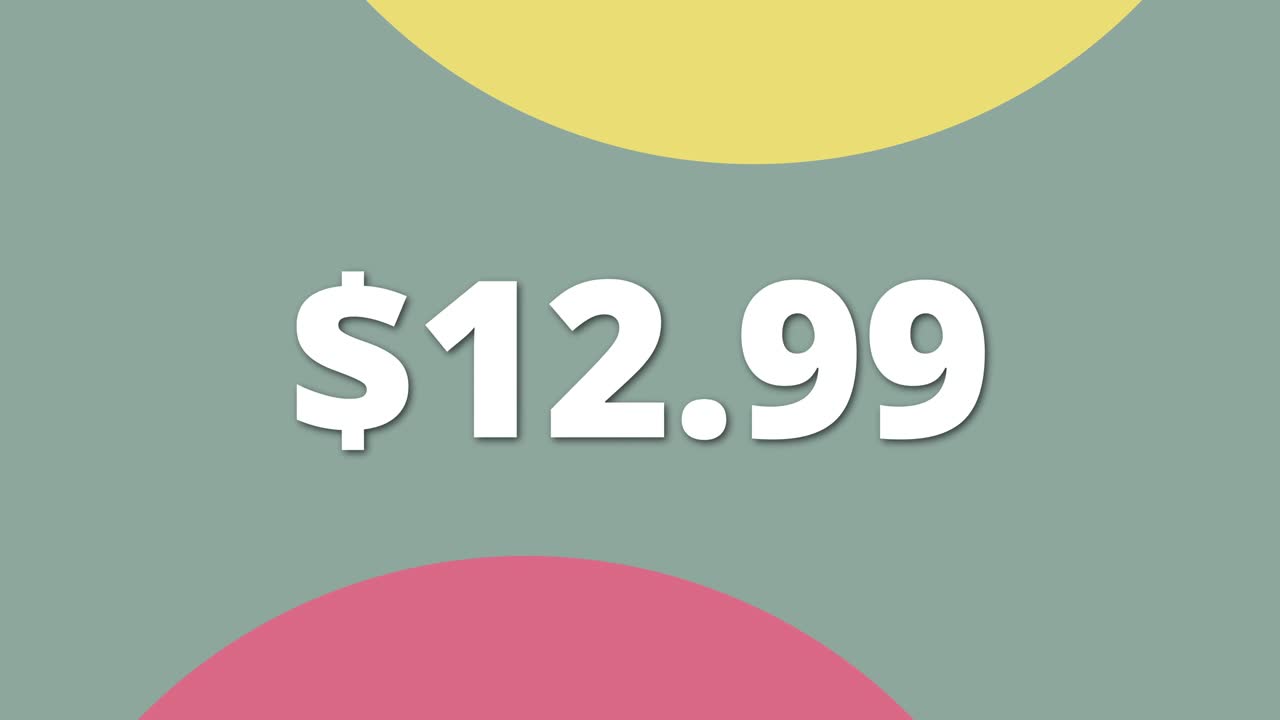 Digital animation of price tag showing 12.99 Clear and simple style for stock use