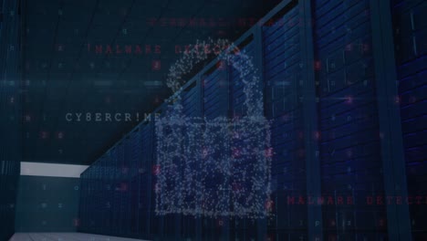 animation of data processing padlock icons over server room