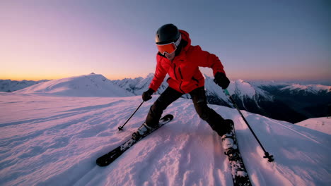 sunrise skiing in the mountains