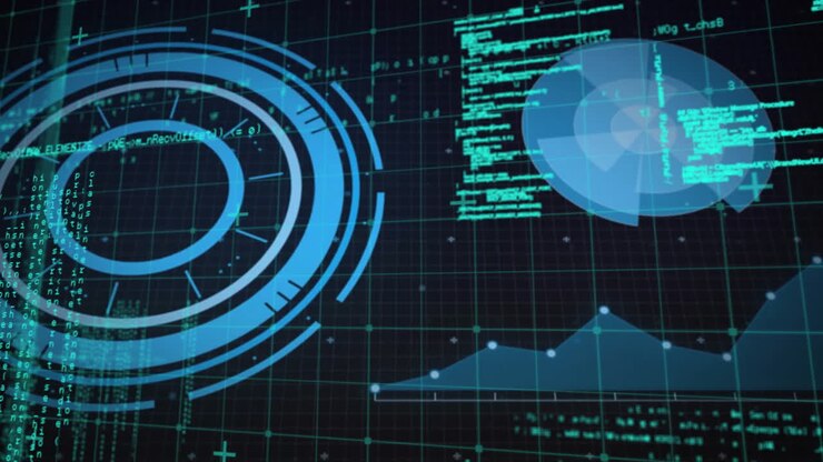 Animation of scope scanning and data processing on black background