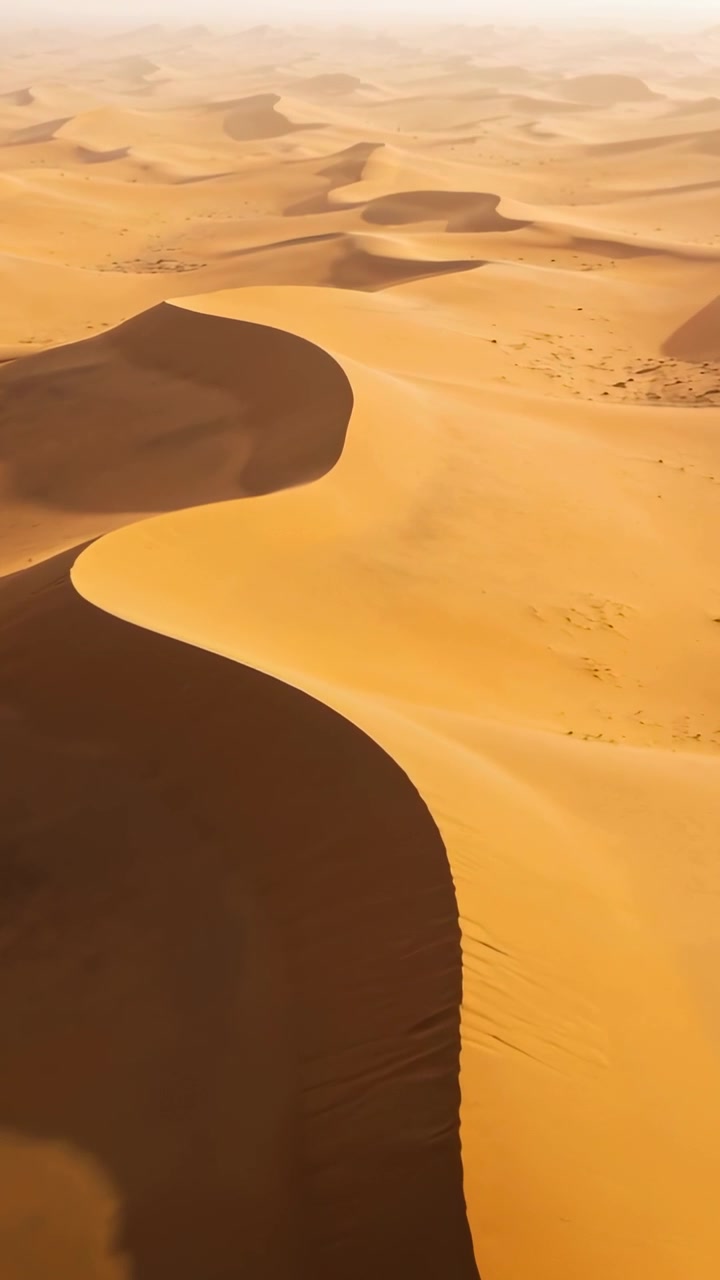 Video verticale: Telecamera drone in planata che inizia un passaggio in avanti sopra le dune, rivelando una cresta a forma di S.