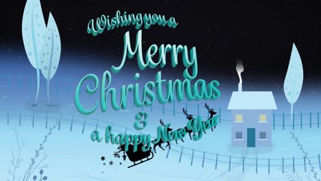 Animation-of-merry-christmas-text-over-winter-scenery