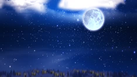 animation of sky with clouds over winter landscape and snow