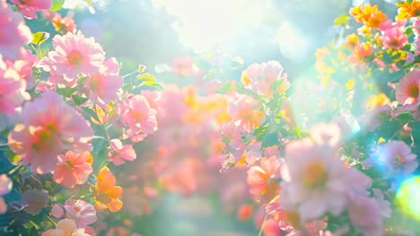 a bunch of pink and yellow flowers on a tree