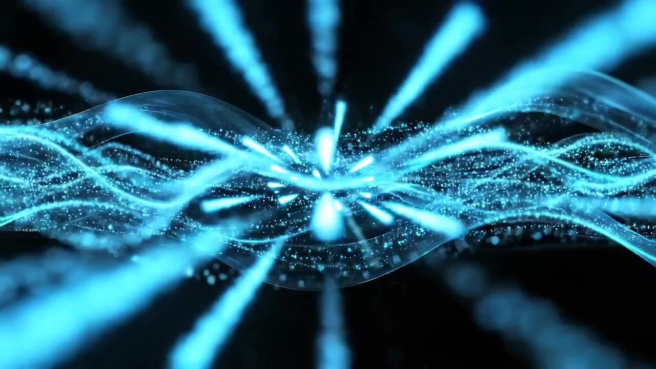 Futuristic Digital Data Stream with Blue Glowing Waves and Particles