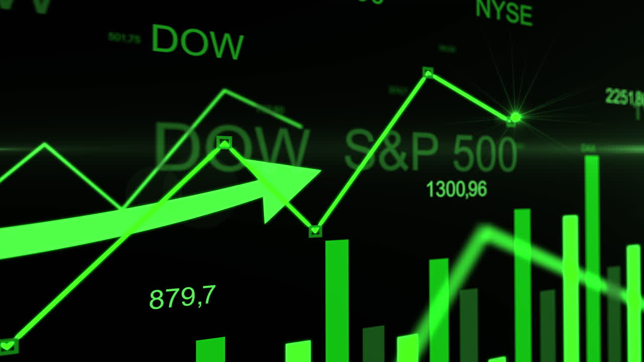 Grafici di trading del mercato azionario. Freccia verde futuristica in crescita.