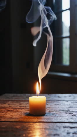vela encendida con humo