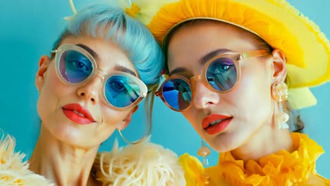 two women wearing yellow hats and sunglasses