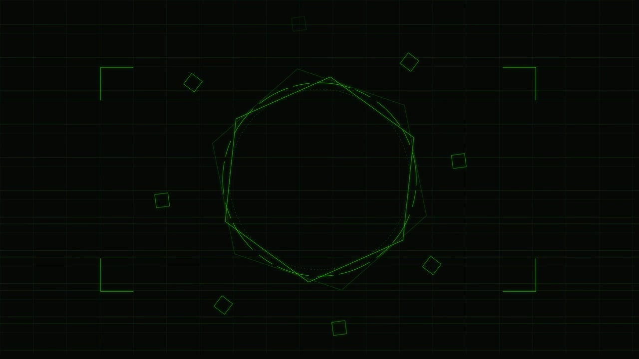 Futuristic Digital HUD Interface with Rotating Geometric Shapes