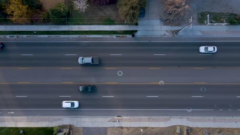 aerial static top-down view of highway traffic on bridge