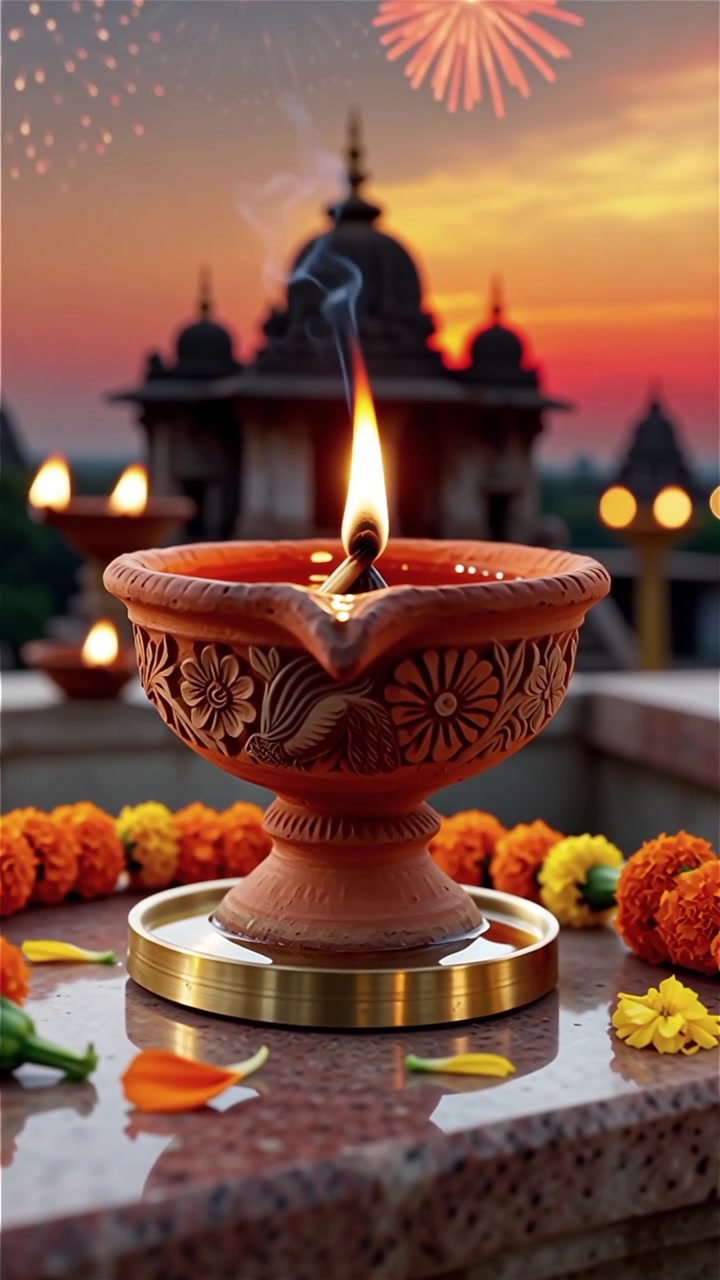 Diwali Festival Background with Lanterns and Traditional Diyas Decorations