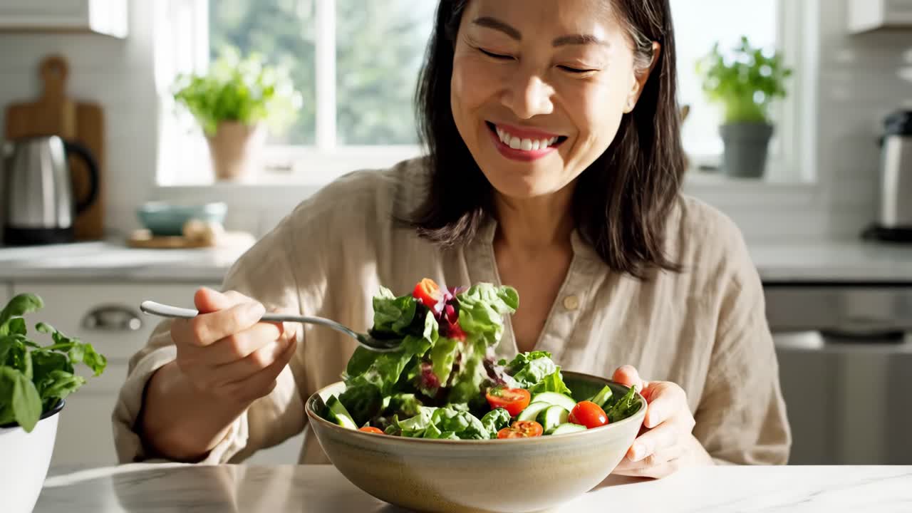 건강한 러드를 먹는 여자