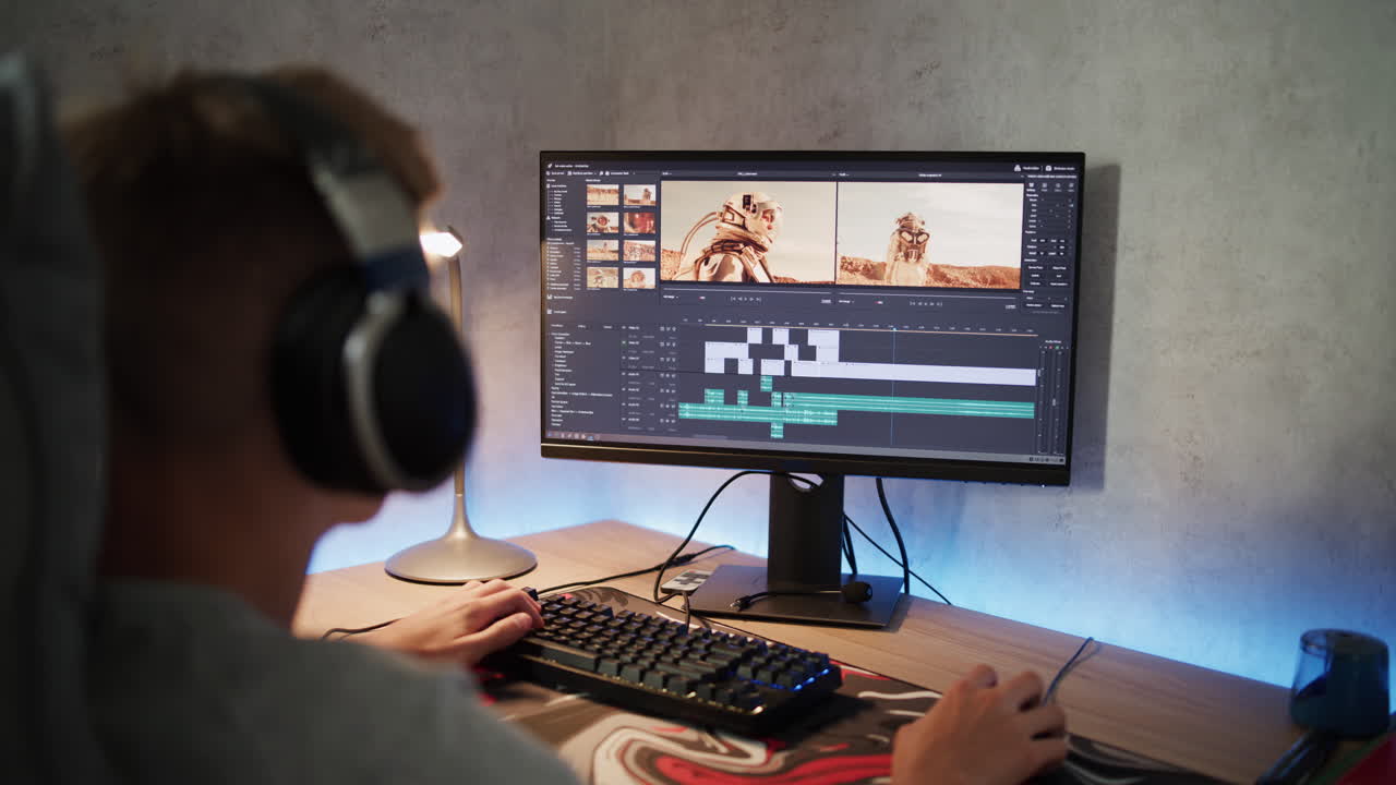 Person editing video on a computer.